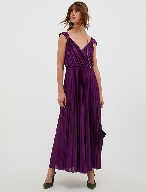 Pleated jersey maxi dress - burgundy - MAX&Co.