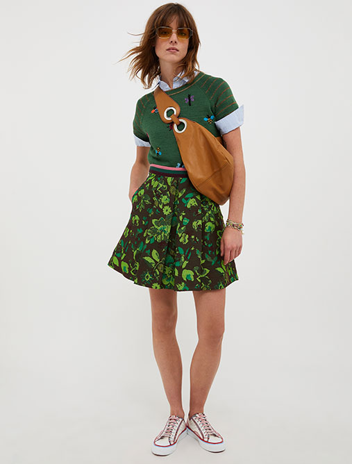 Floral-jacquard skirt - verde fluo - MAX&Co.
